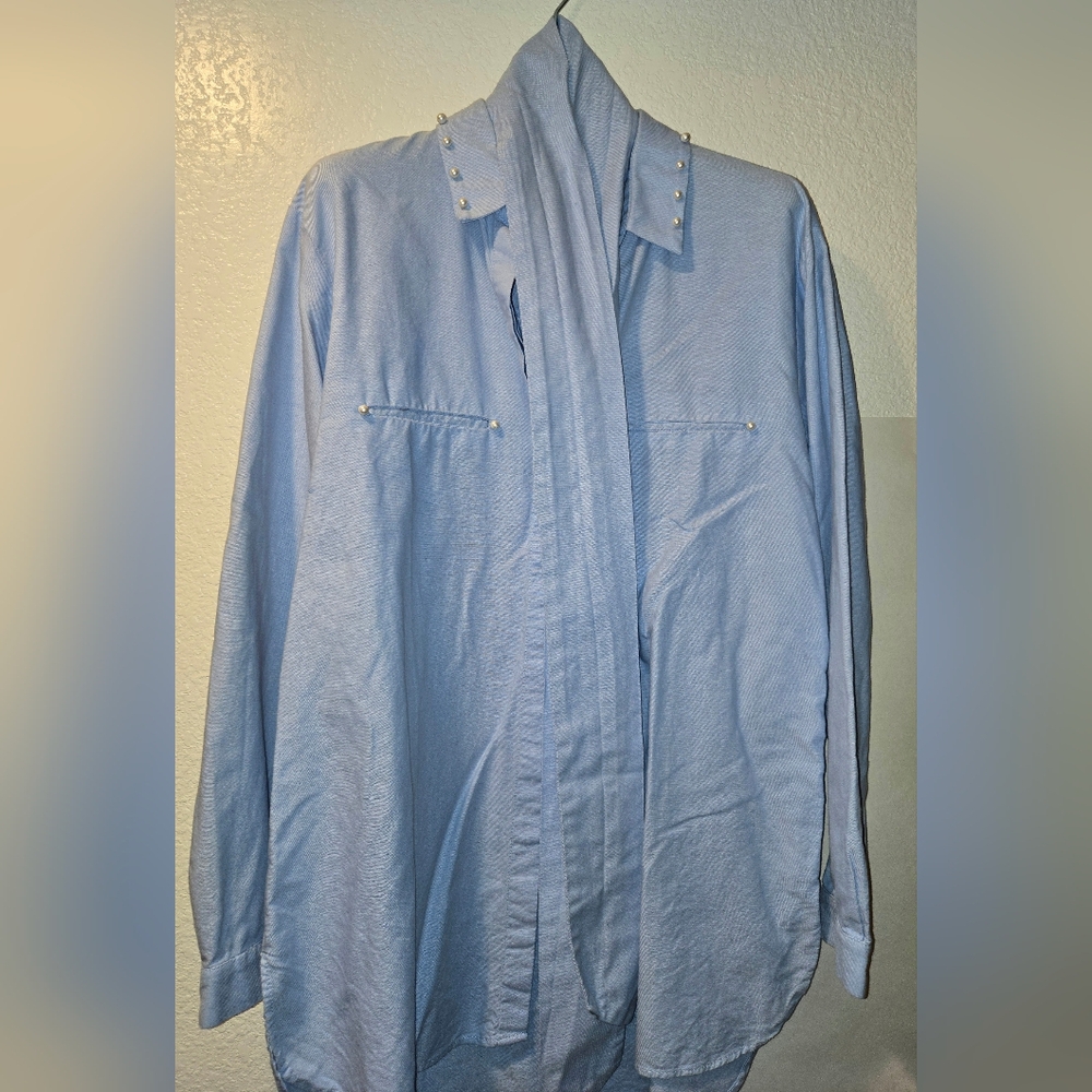 Zara Basic, Poplin Light Blue Button-Up Shirt Wit… - image 4